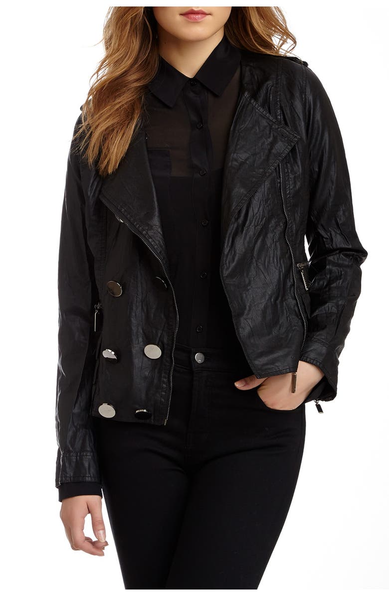 Vertigo Paris Faux Leather Ruffled Jacket, Main, color, 
