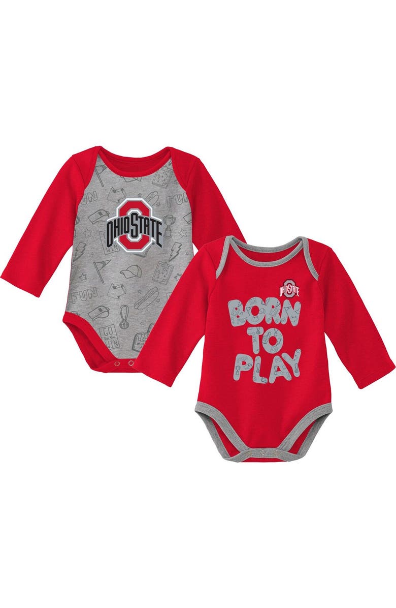 Outerstuff Newborn & Infant Scarlet/Heather Gray Ohio State Buckeyes Born To Win Two-Pack Long Sleeve Bodysuit Set, Main, color, Scarlet