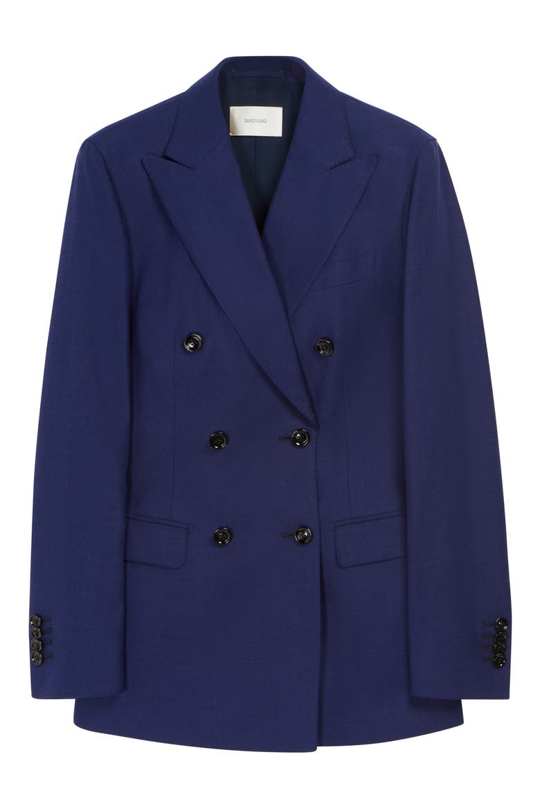 Cameron Double Breasted Silk & Cotton Jacket, Alternate, color, NAVY