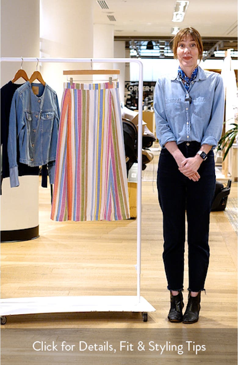 Stripe Linen Blend Midi Skirt, sales video thumbnail