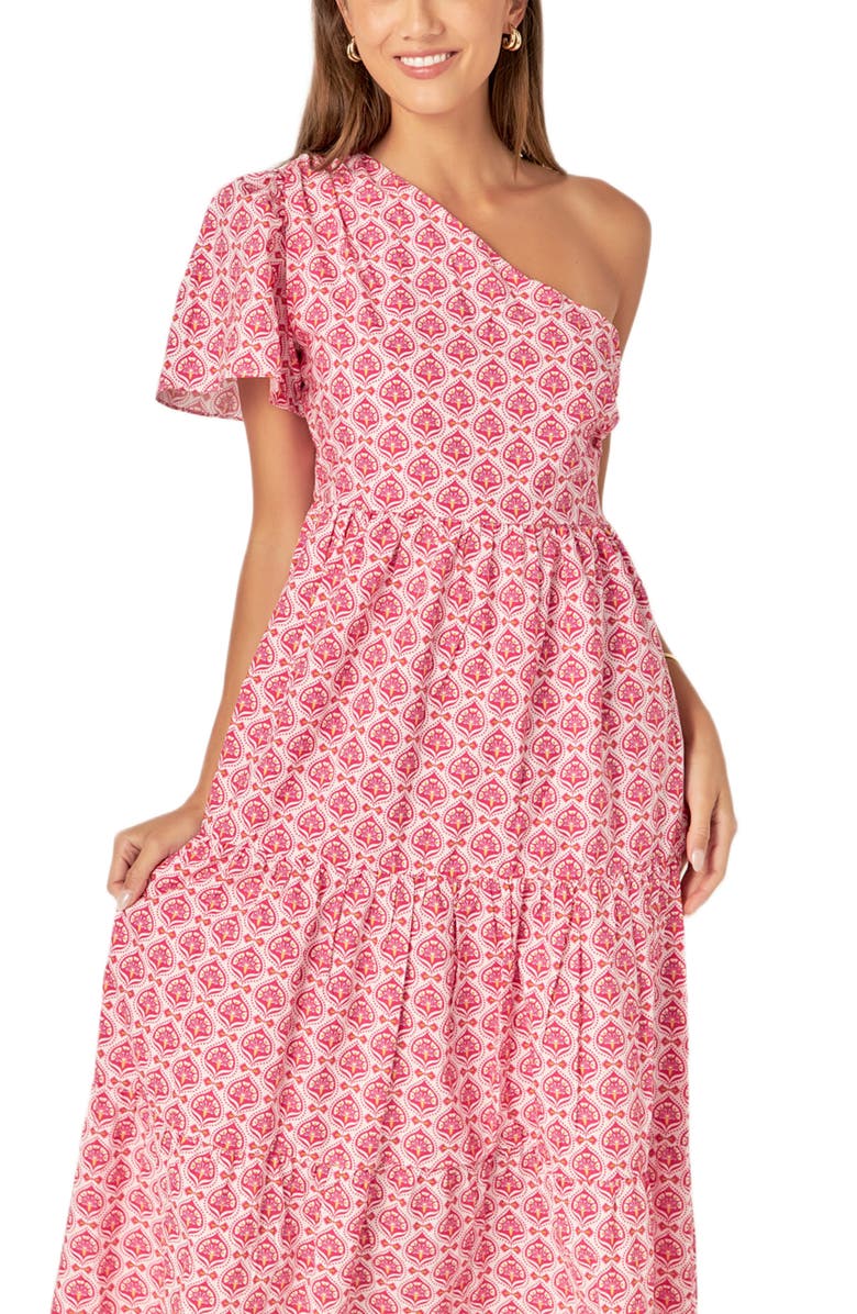 English Factory Floral One-Shoulder Cotton Maxi Dress, Alternate, color, Pink
