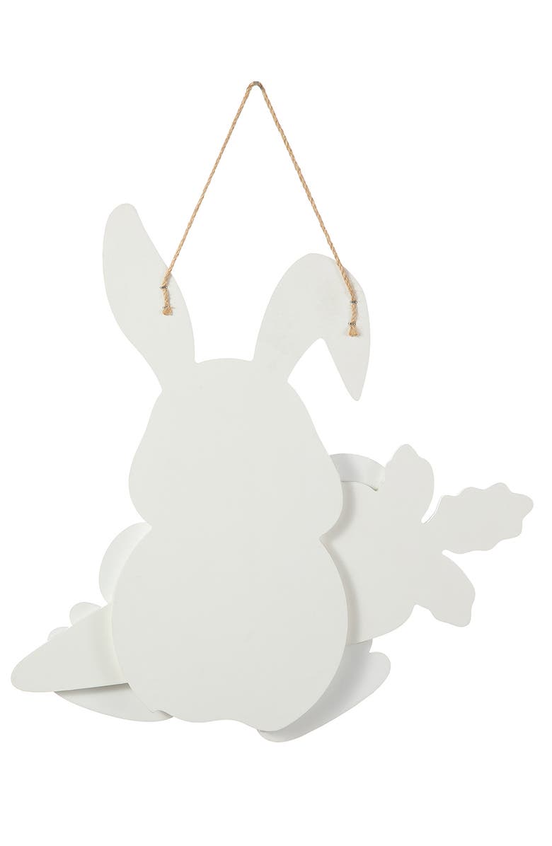 Glitzhome 14"H Happy Easter Wooden Bunny and Carrot Door Hanger, Alternate, color, White