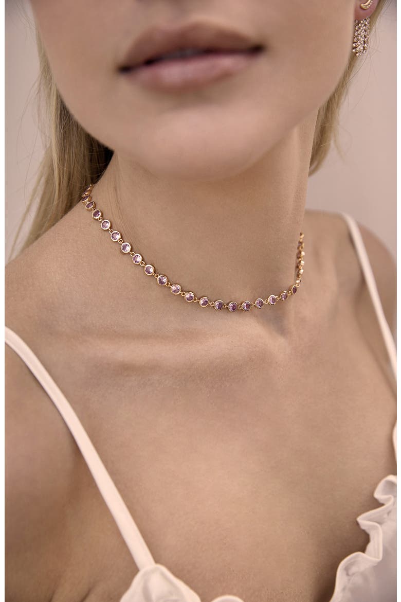 Cubic Zirconia Bezel Necklace, Alternate, color, PINK