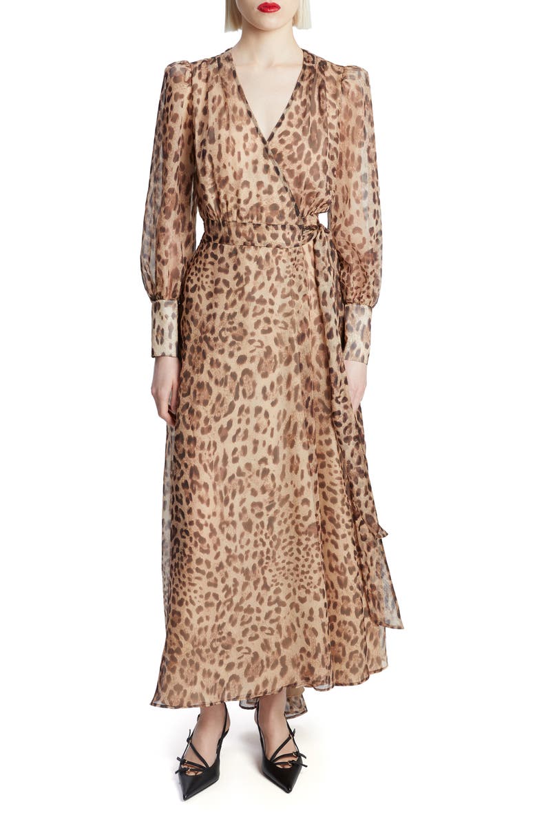 Bardot Lucianna Leopard Print Long Sleeve Wrap Dress, Main, color, B Leopard