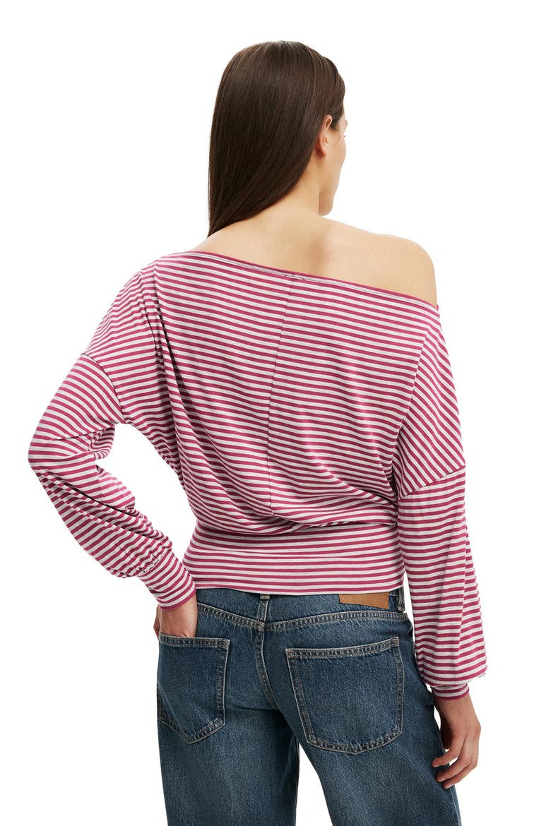 Women's Sage Off Shoulder Long Sleeve, Alternate, color, Madi Stripe Dark Lotus