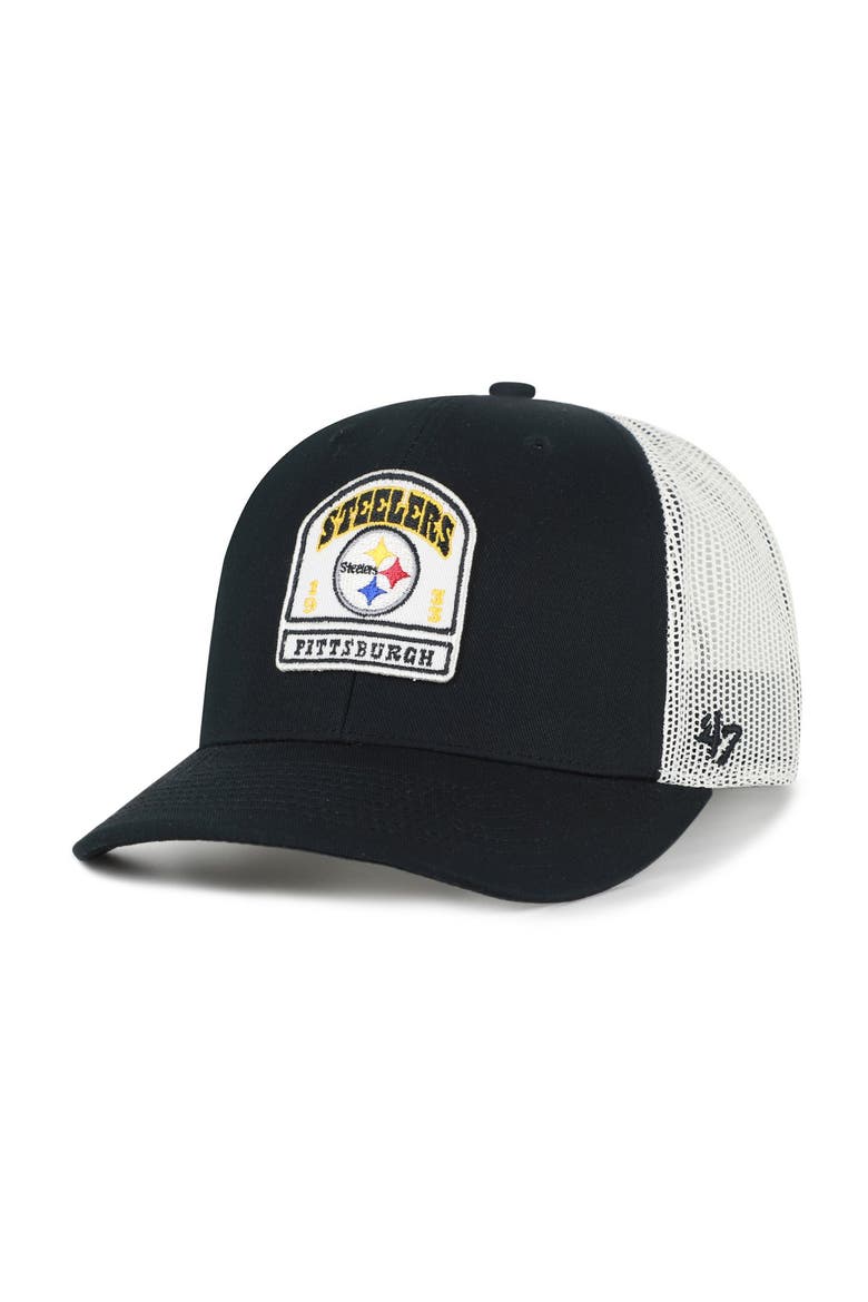 Men's '47  Black Pittsburgh Steelers  Headstone Trucker Adjustable Hat, Main, color, Black