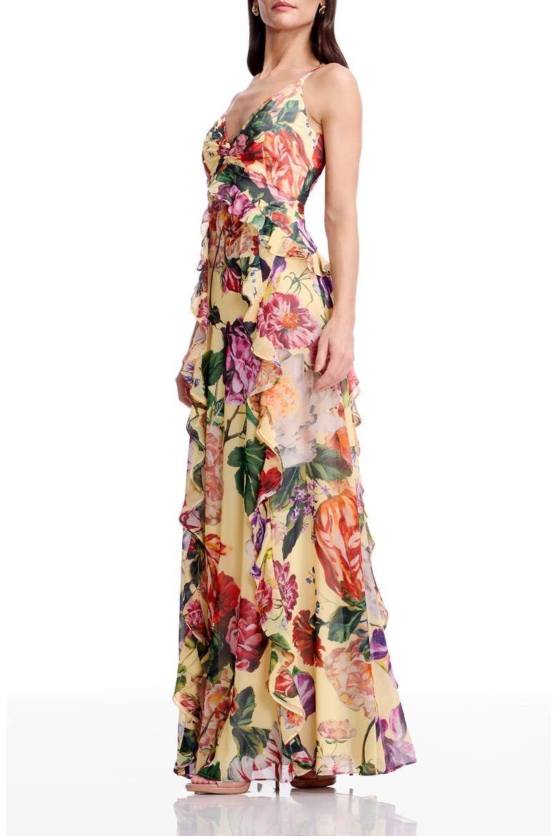 Jayden Floral Ruffle A-Line Gown, Alternate, color, GOLDEN FLORAL MULTI