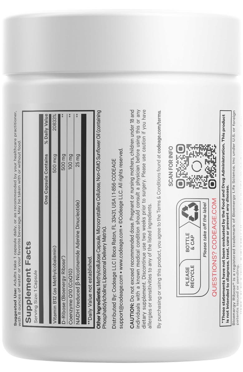 Codeage Liposomal NADH+ CoQ10 & Vitamin B12 Supplement, Alternate, color, White