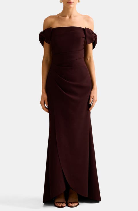 Kalee Bow Trim Off the Shoulder Gown
