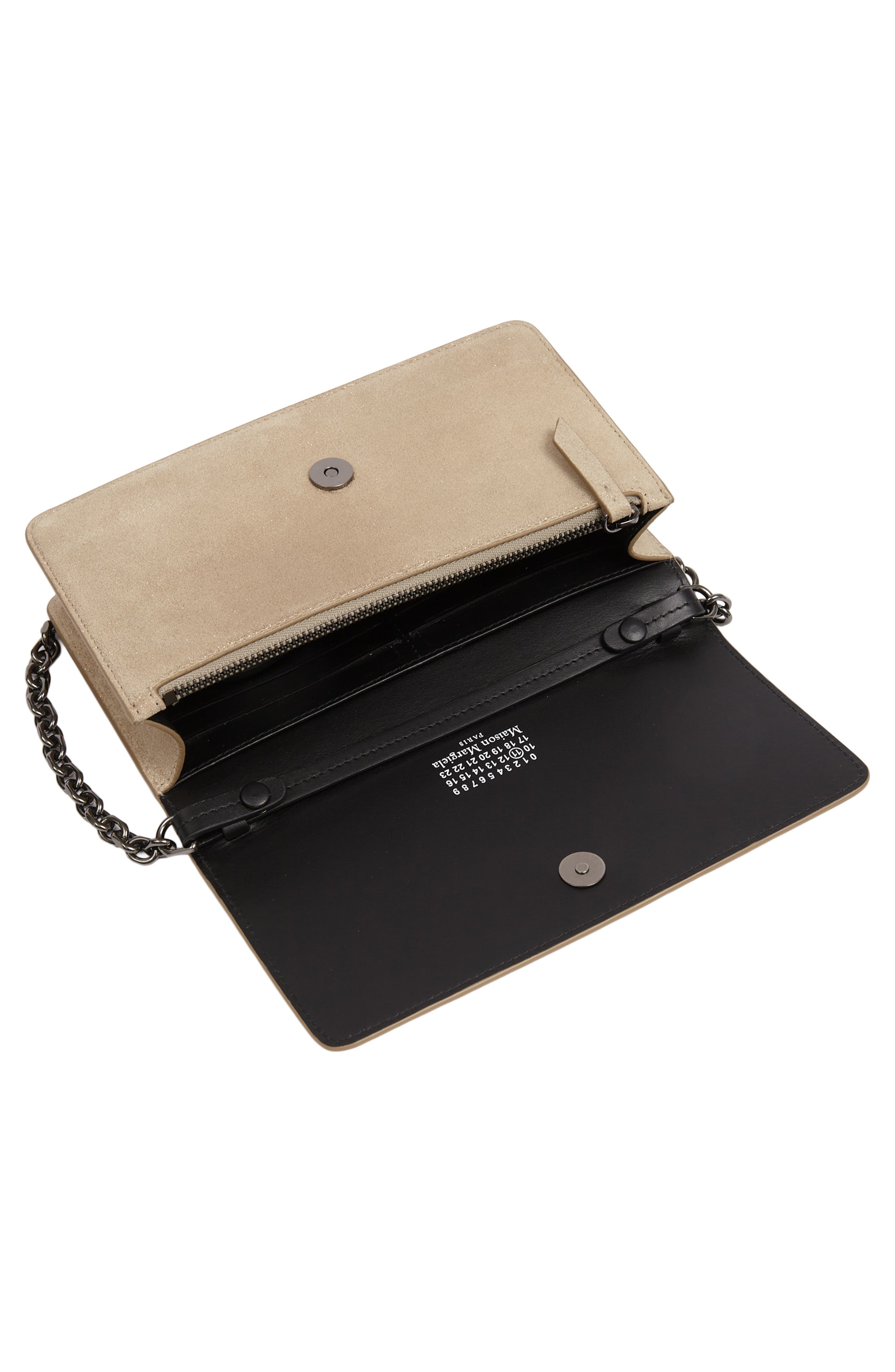 Medium Metallic Leather Wallet On a Chain, Alternate, color, CREAM GOLD