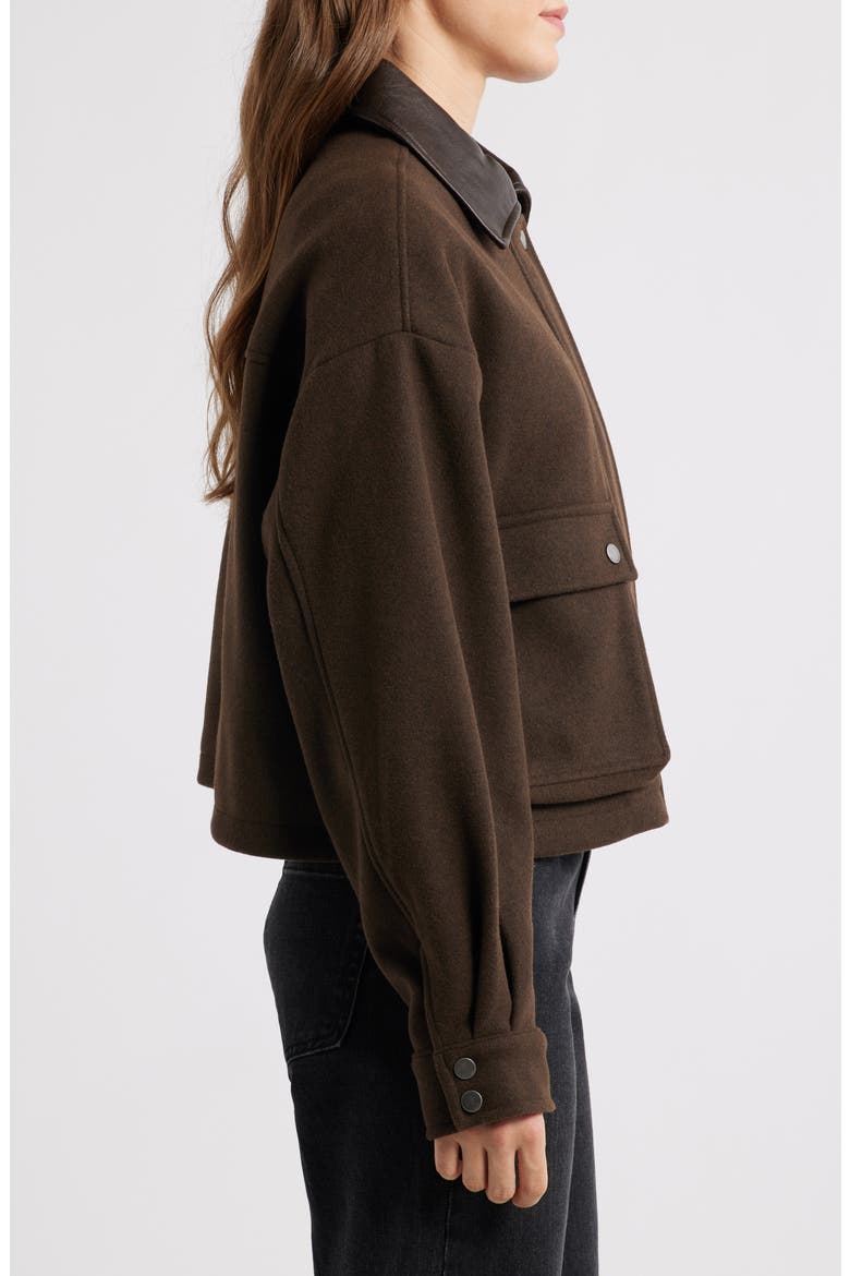 Faux Leather Collar Crop Bomber Jacket, Alternate, color, ESPRESSO