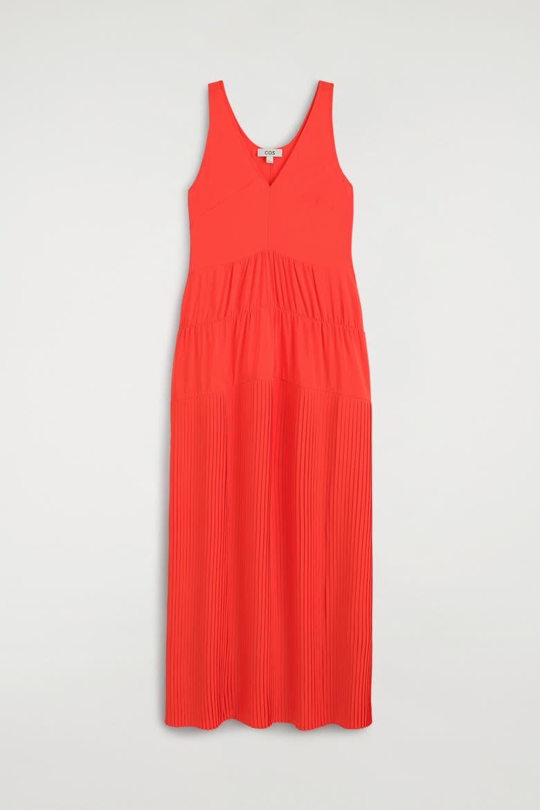 Gathered Pleated V-neck Maxi Dress, Alternate, color, ORANGE