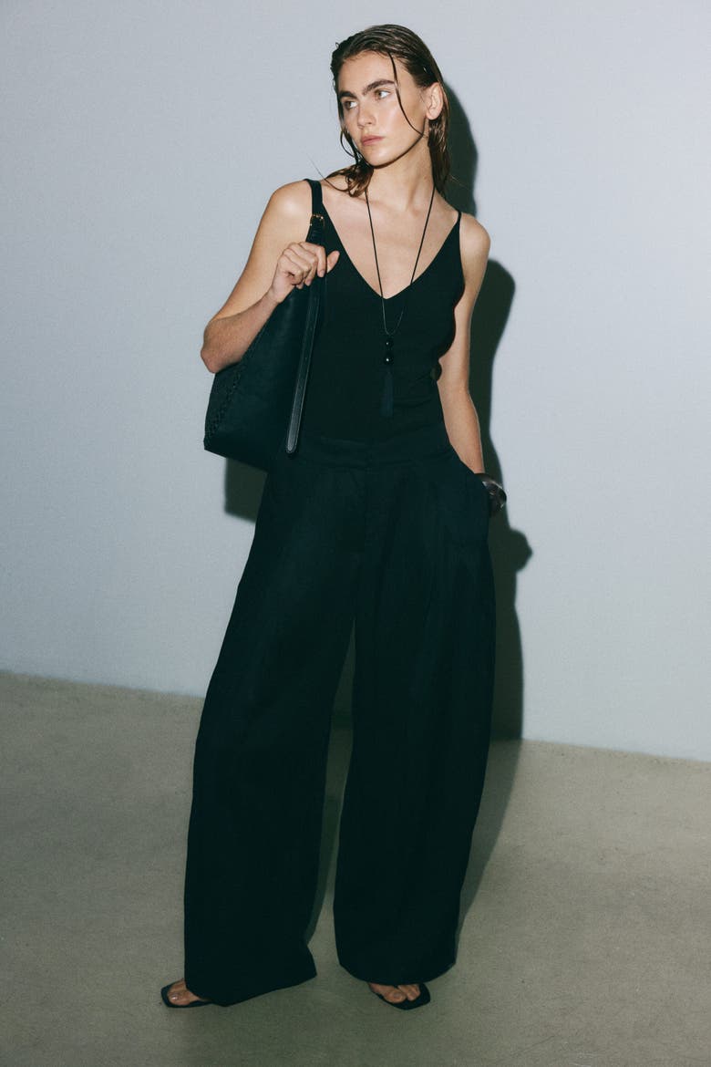 Crinkled Wrap-detail Pants, Main, color, Black