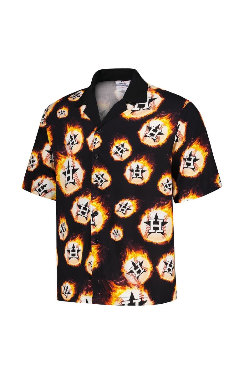 PLEASURES Men's PLEASURES Black Houston Astros Flame Fireball Button-Up Shirt, Alternate, color, Black
