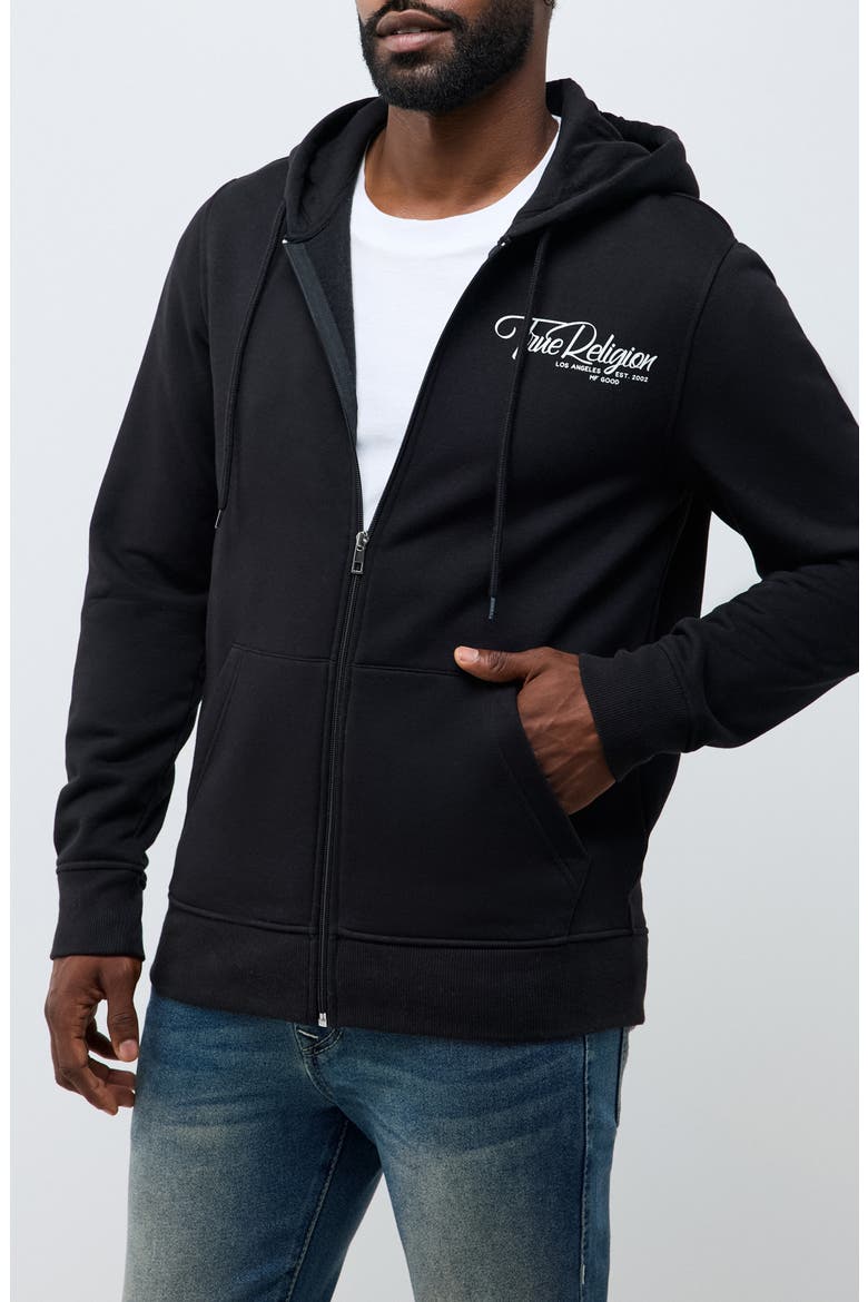 Ribbon Sketch Full Zip Hoodie, Alternate, color, JET BLACK