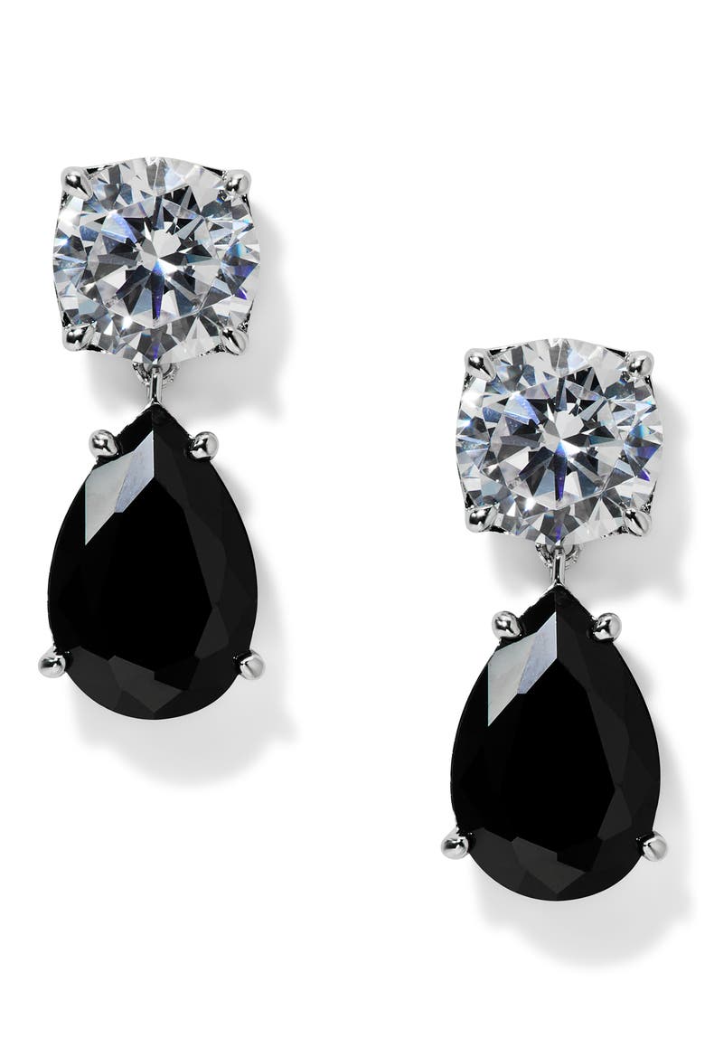 Maiden Cubic Zirconia Drop Earrings, Main, color, RHODIUM/ BLACK