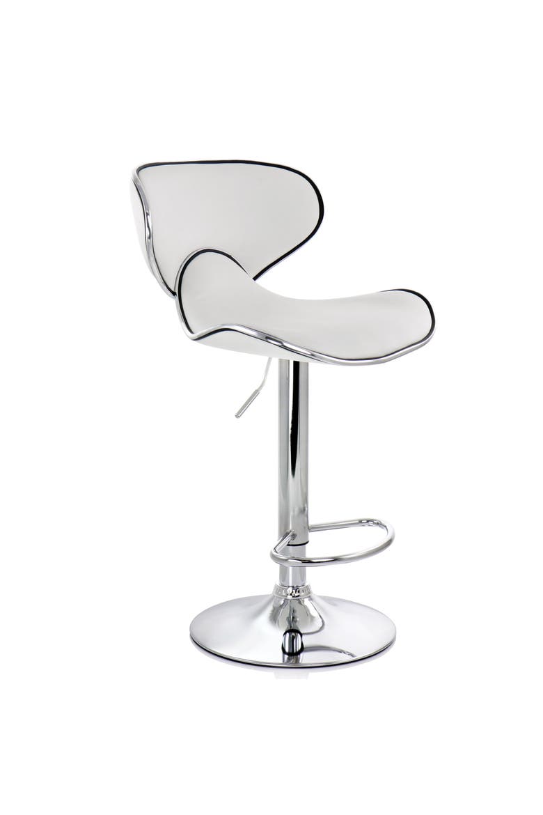 2 Piece Slim Faux Leather Adjustable Bar Stool, Alternate, color, White