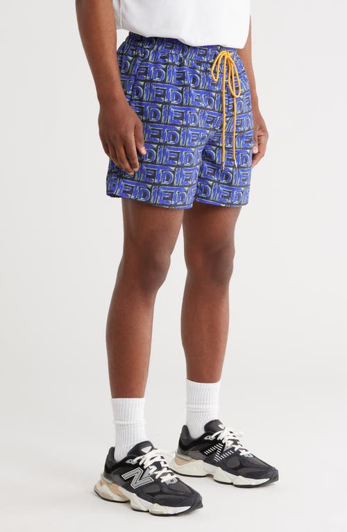 Diet Starts Monday Scribble Drawstring Nylon Shorts In Blue