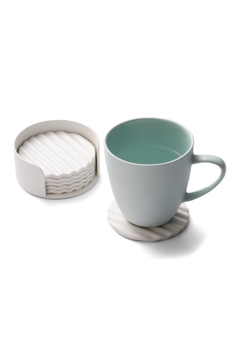 Wave Set of 6 Coasters, Alternate, color, WHITE