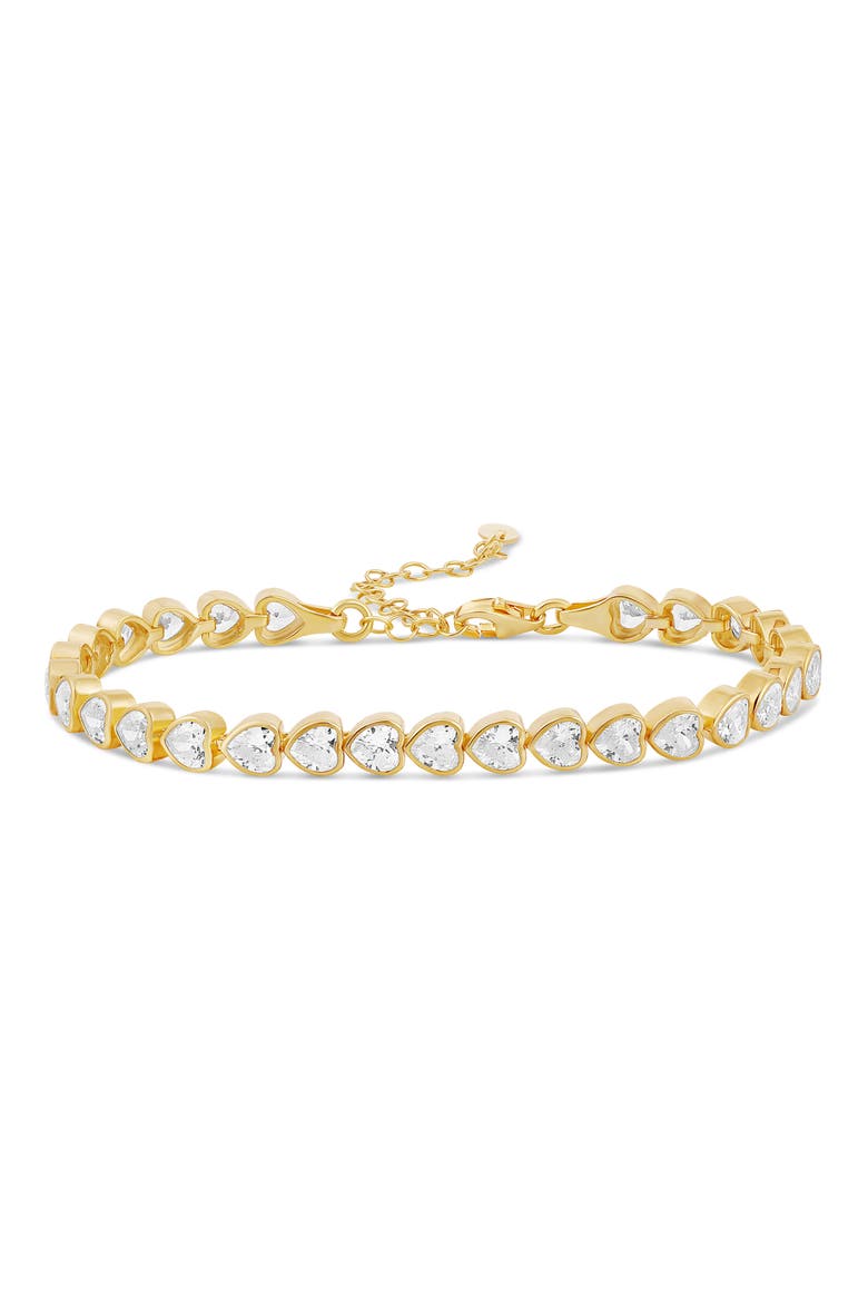 Cubic Zirconia Heart Tennis Bracelet, Main, color, GOLD/ WHITE