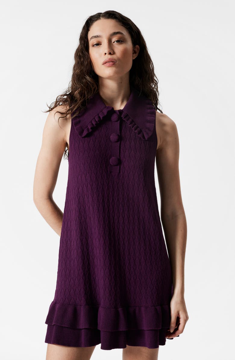 & Other Stories Frill Trim Collar Sweater Minidress, Alternate, color, Lilac Purple Dark