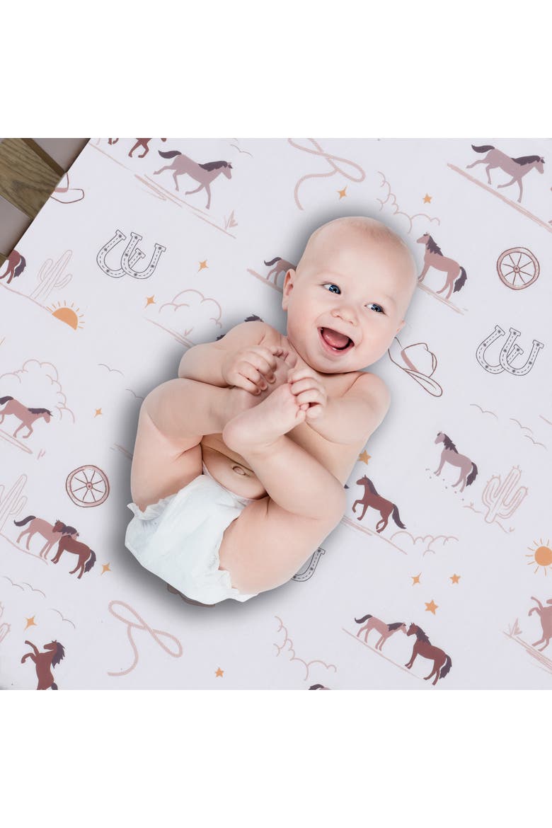 Country Western Breathable 100% Cotton Fitted Crib/Toddler Sheet, Alternate, color, Tan