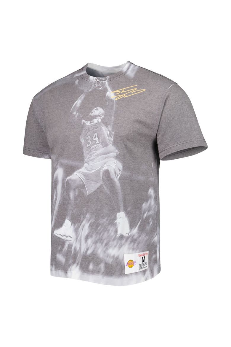 Men's Mitchell & Ness Shaquille O'Neal Heather Gray Los Angeles Lakers Above The Rim T-Shirt, Alternate, color, Gray