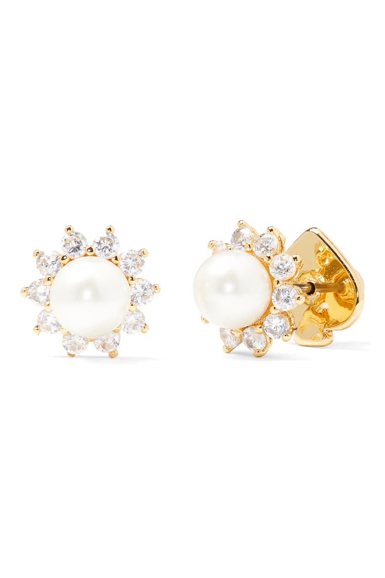 imitation pearl & crystal halo stud earrings, Alternate, color, WHITE MULTI