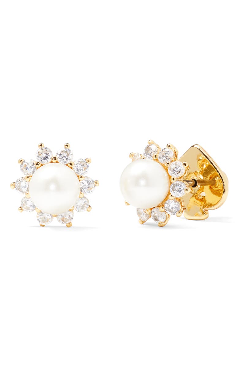 Kate Spade New York imitation pearl & crystal halo stud earrings, Alternate, color,