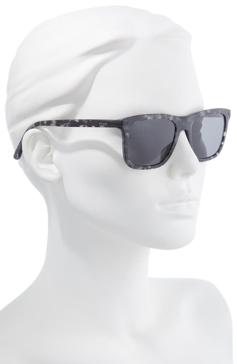 Prada 53mm Polarized Rectangle Sunglasses, Alternate, color, Matte Dk Grey Tortoise/ Black