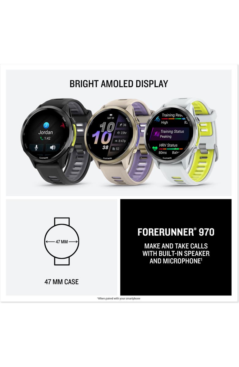Garmin Forerunner 970 Fitness Smartwatch 47mm, Alternate, color, Black