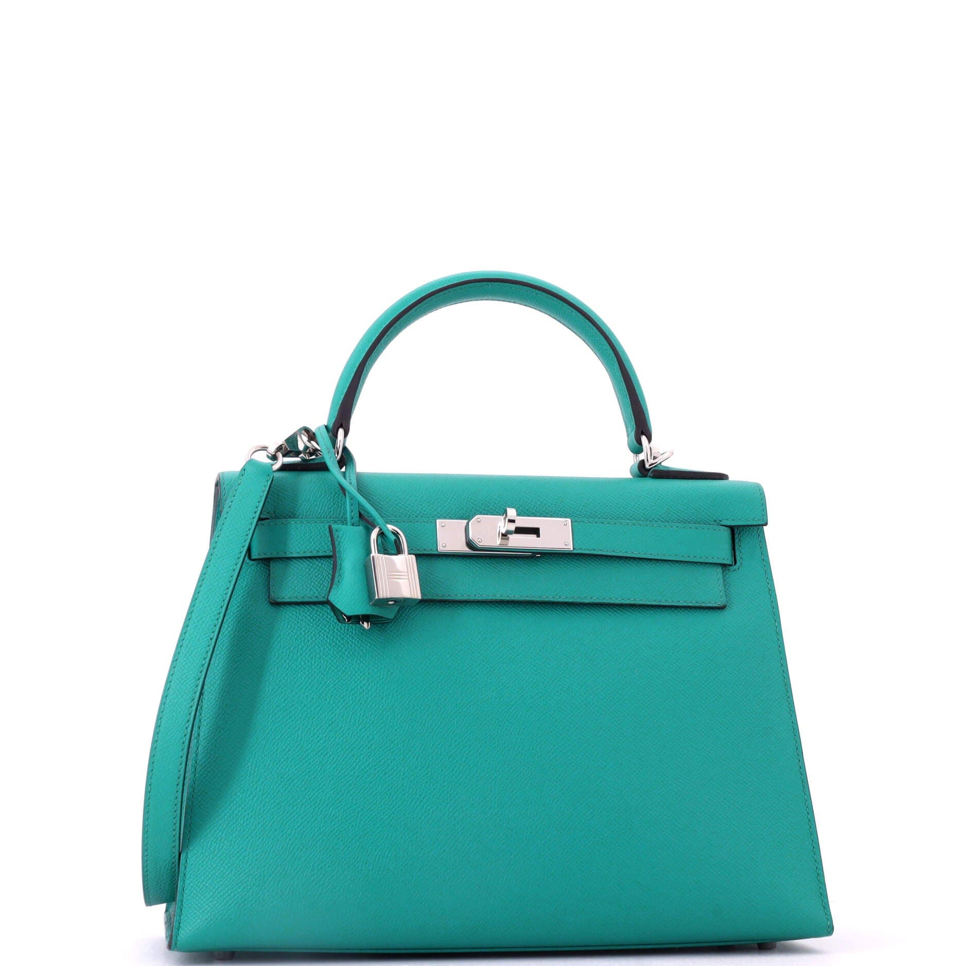 Pre-Owned Hermes Kelly Handbag Blue Epsom with Palladium Hardware 28, Alternate, color, Bleu Paon