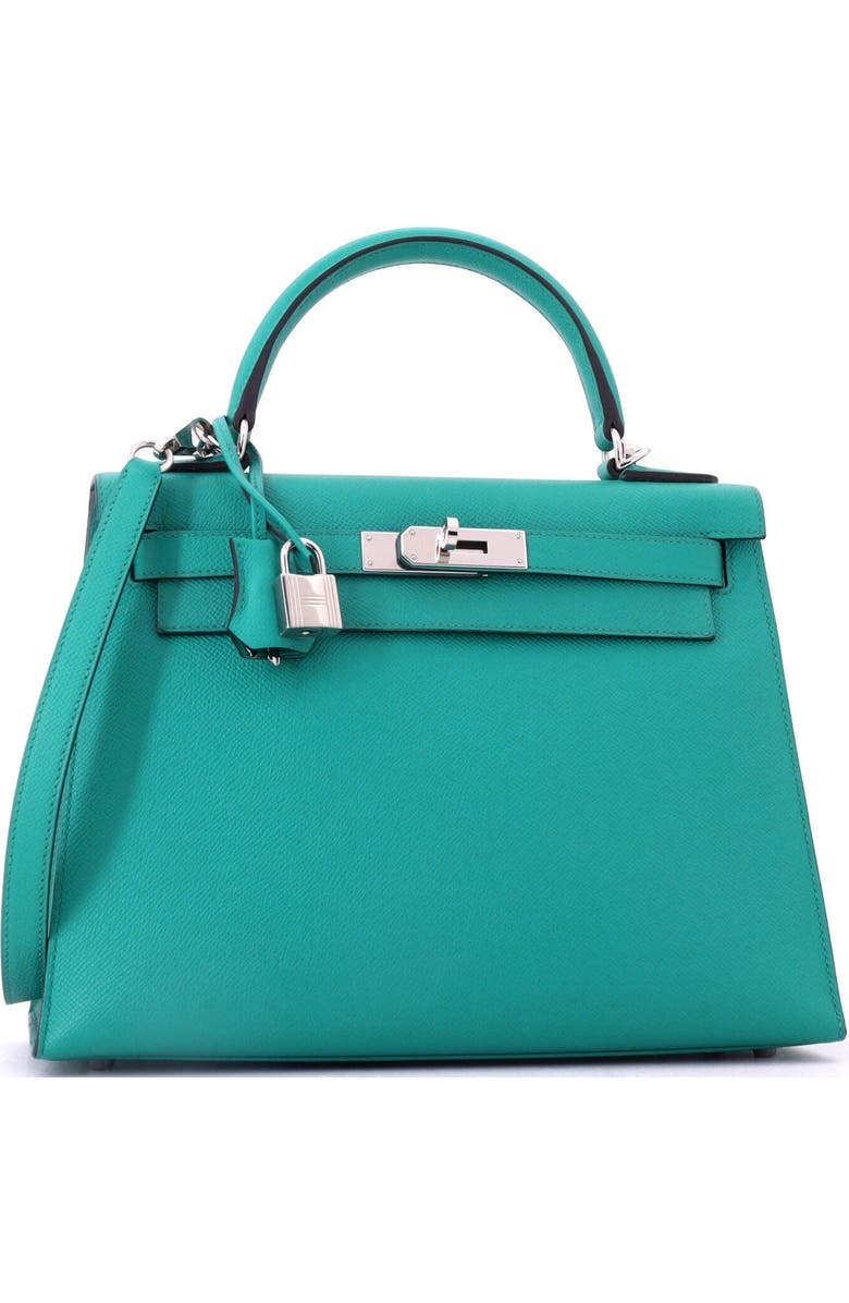 Pre-Owned Hermes Kelly Handbag Blue Epsom with Palladium Hardware 28, Alternate, color, Bleu Paon
