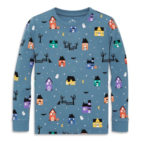 Kids Organic Long Sleeve Pj Top In Halloween Prints