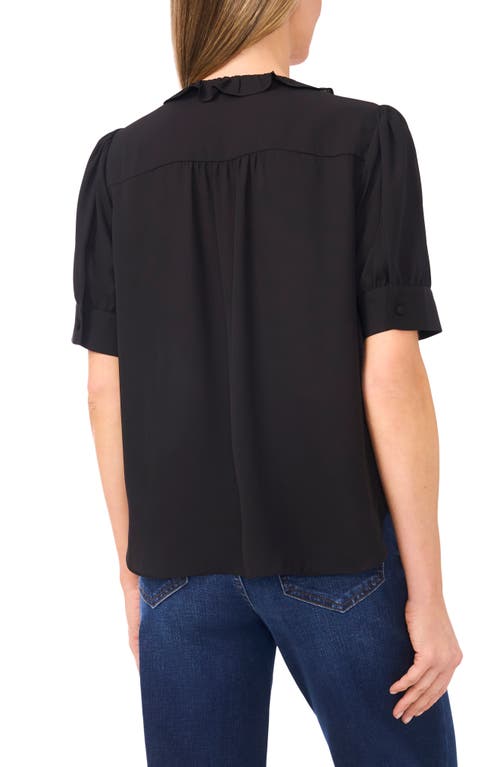 Cece Ruffle Detail Short Sleeve Georgette Button-up Shirt In Black