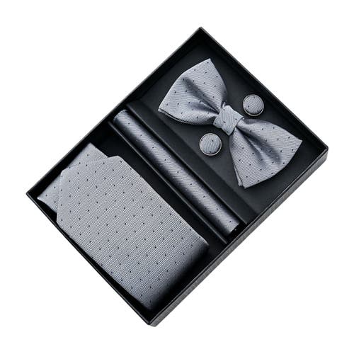 Moustache Dotted Tie Set In Silver