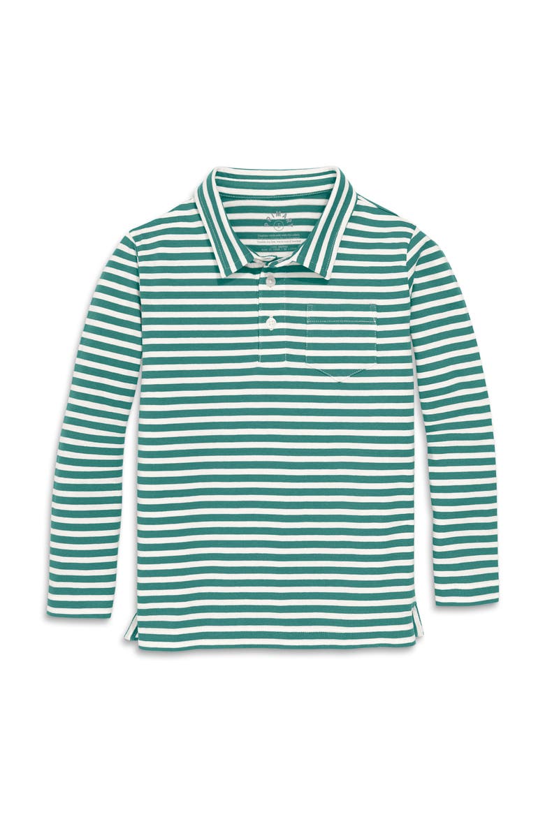 Kids Long Sleeve Polo in Stripe, Main, color, Ivory/ Sunwashed Teal Stripe