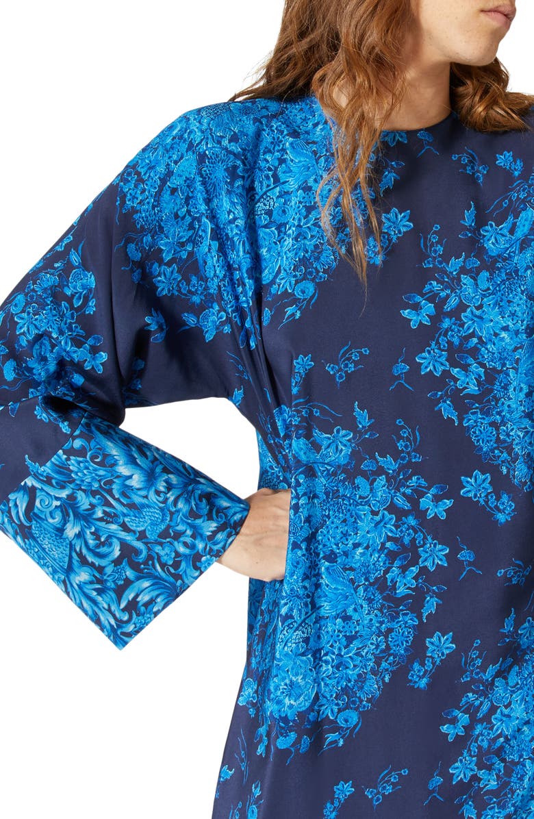 Valentino Delft Floral Print Long Sleeve Silk Caftan Maxi Dress, Alternate, color, 