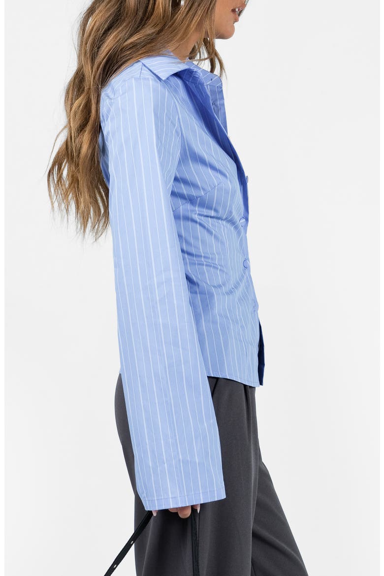 Anni Pinstripe Button-Up Shirt, Alternate, color, BLUE