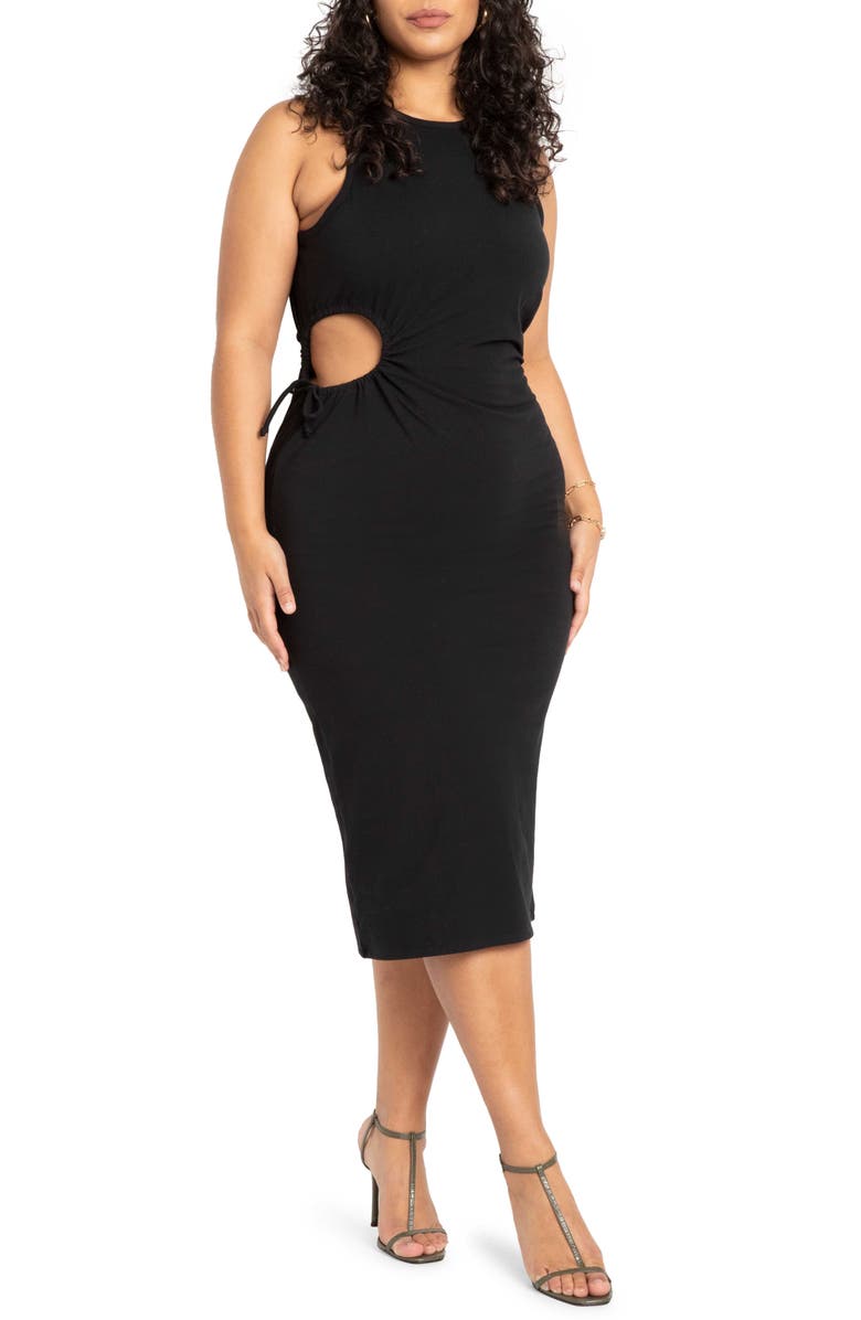 ELOQUII Cutout Detail Midi Dress, Main, color, 