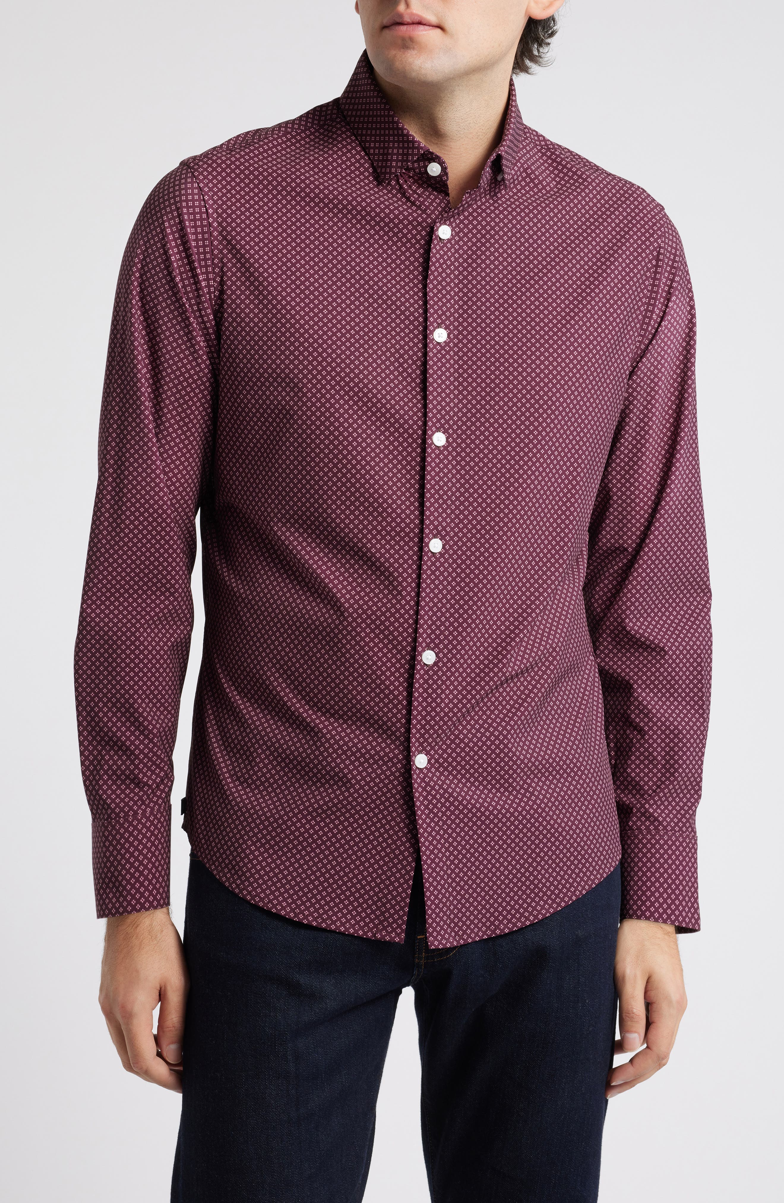 Mizzen+Main Leeward No Tuck Stretch Dress Shirt in Wine Clover 
