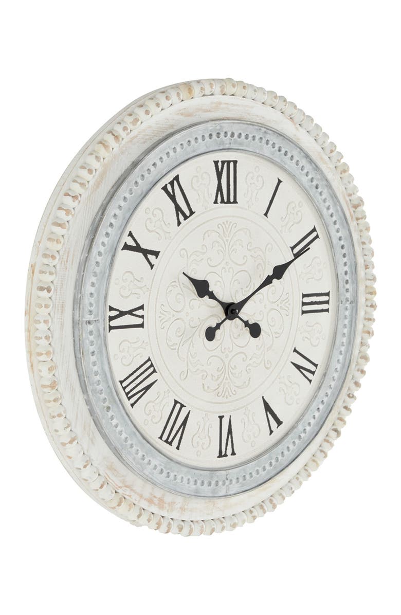 SONOMA SAGE HOME White Wood Carved Beading Wall Clock, Alternate, color,