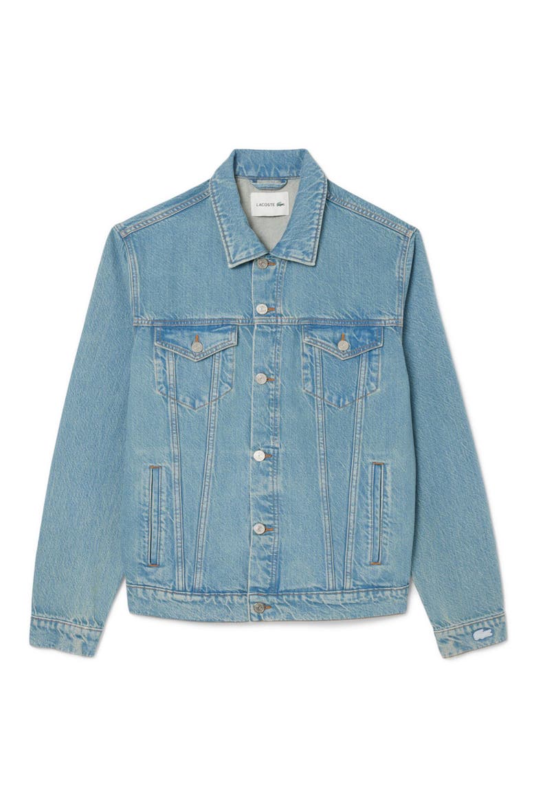 Crocodile Logo Denim Jacket, Alternate, color, WASHED BLEACH