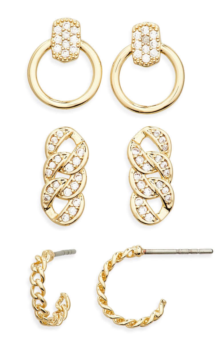 Chelsea28 3 Pairs of Demi Fine Link Earrings, Alternate, color, Clear- Gold