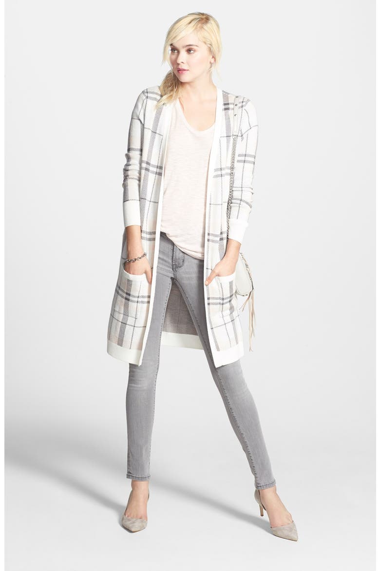 Long Open Cardigan, Alternate, color, IVORY- PINK PLAID