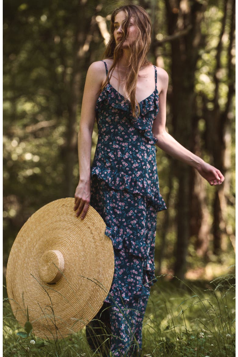Marina Lucia Floral Chiffon Tiered Maxi Dress, Alternate, color, DEEP TEAL LUCIA FLEUR MULTI