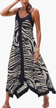 LASCANA Women's Color Block Trim Print Dress