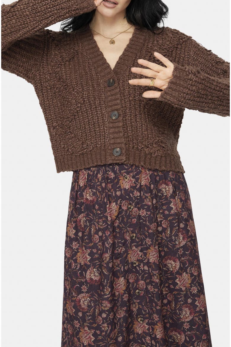 Aubrell Wave V-Neck Knit Cardigan, Alternate, color, Brown