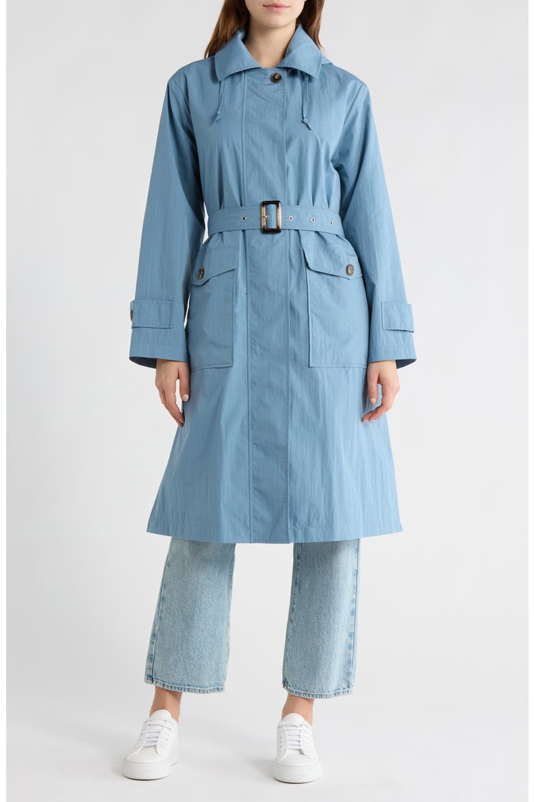 Hooded Trench Coat, Main, color, BLUE AURA