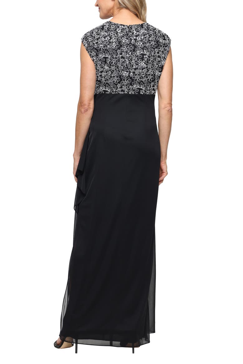 Cap Sleeve Empire Waist Evening Gown, Alternate, color, BLACK WHITE